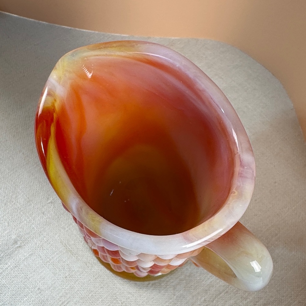 Vintage Kanawha Glass small Pitcher, Orange Hobnail glass - Picture 10 of 12